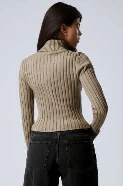 Weekday SLIM KNITTED TURTLENECK CARDIGAN dusty beige Online