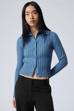 Weekday SLIM KNITTED TURTLENECK CARDIGAN light blue Cheap