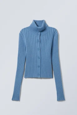 Weekday SLIM KNITTED TURTLENECK CARDIGAN light blue Cheap