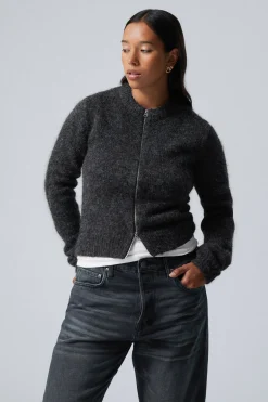 Weekday SLIM KNITTED ZIP CARDIGAN dark grey melange Cheap