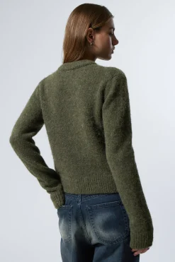 Weekday SLIM KNITTED ZIP CARDIGAN dark khaki green Shop