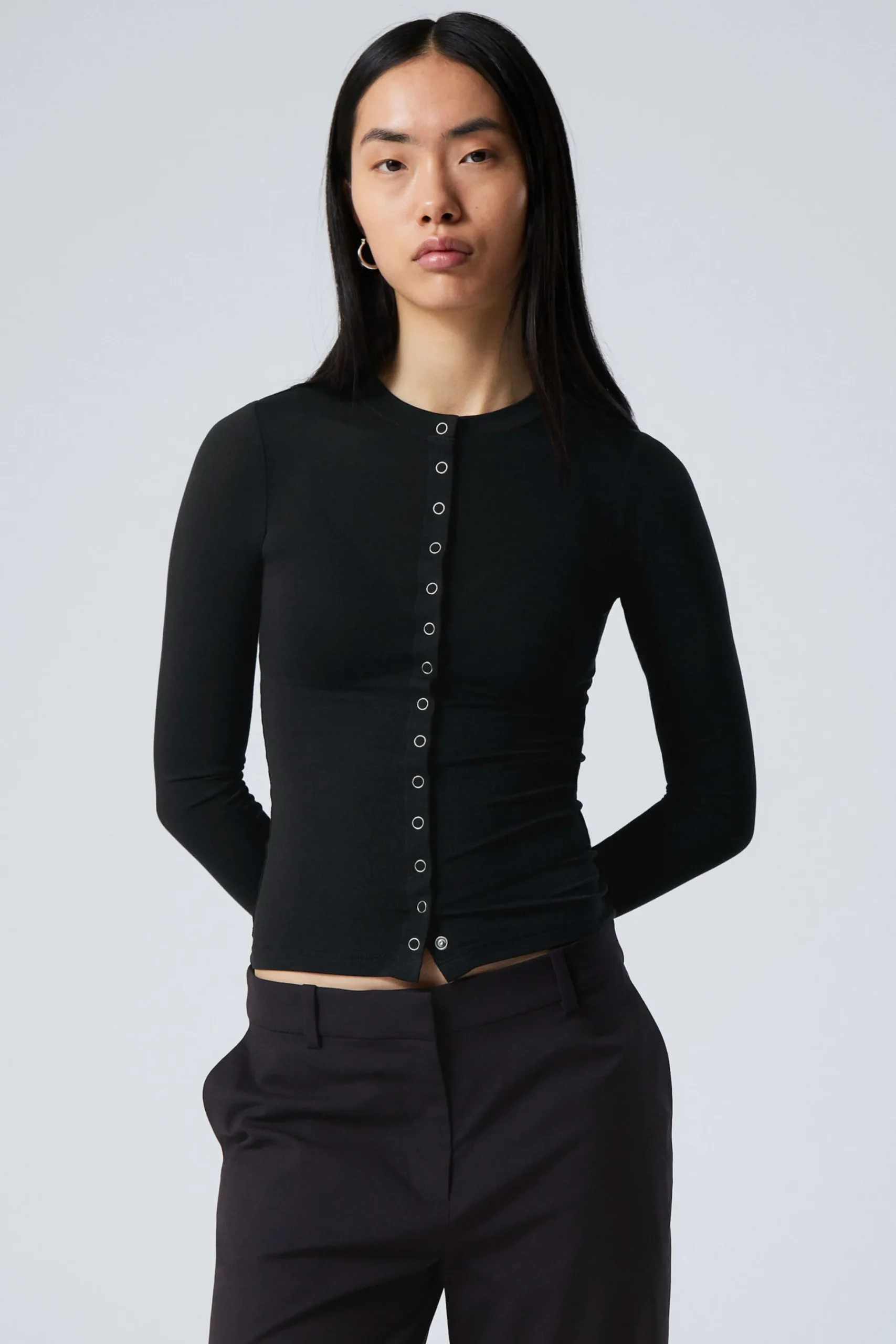 Weekday SLIM LONG-SLEEVED BUTTONED CARDIGAN black Cheap