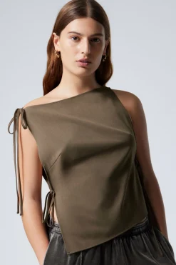 Weekday SLIM SLEEVELESS STRAP TOP dark khaki green New