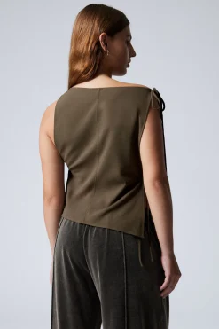 Weekday SLIM SLEEVELESS STRAP TOP dark khaki green New