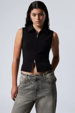 Weekday SLIM ZIP VEST TOP black Discount