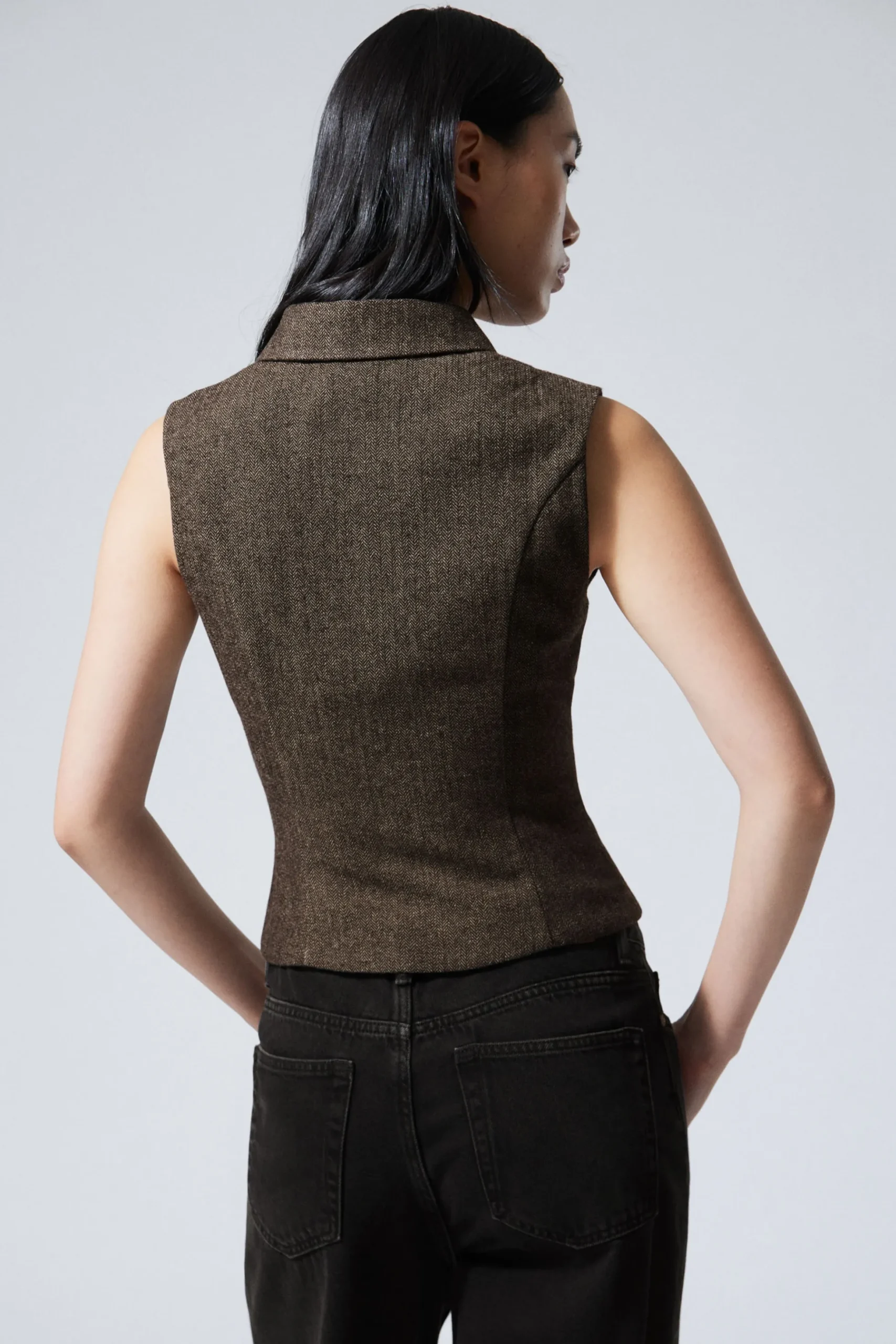 Weekday SLIM ZIP VEST TOP dark brown herringbone Discount