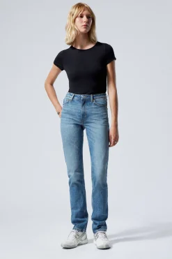 Weekday SMOOTH HIGH WAISTED SLIM LEG JEANS golf blue medium blue Fashion