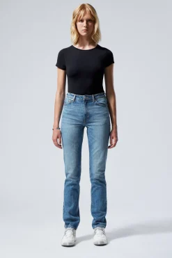 Weekday SMOOTH HIGH WAISTED SLIM LEG JEANS golf blue medium blue Fashion