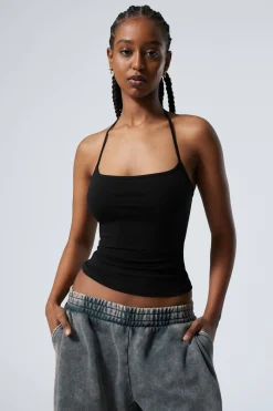 Weekday STRAP HALTER TANK TOP black Shop