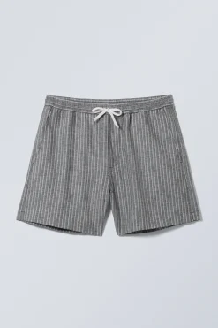 Weekday STRIPED LINEN BLEND SHORTS black stripe Clearance