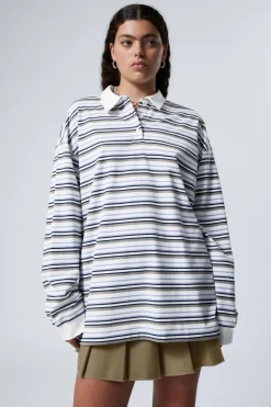 Weekday STRIPED OVERSIZED POLO SHIRT blue & beige stripe Fashion