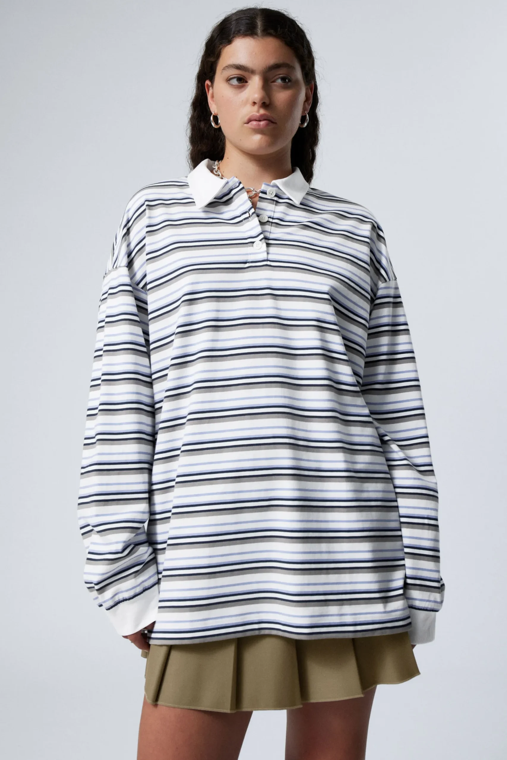 Weekday STRIPED OVERSIZED POLO SHIRT blue & beige stripe Fashion