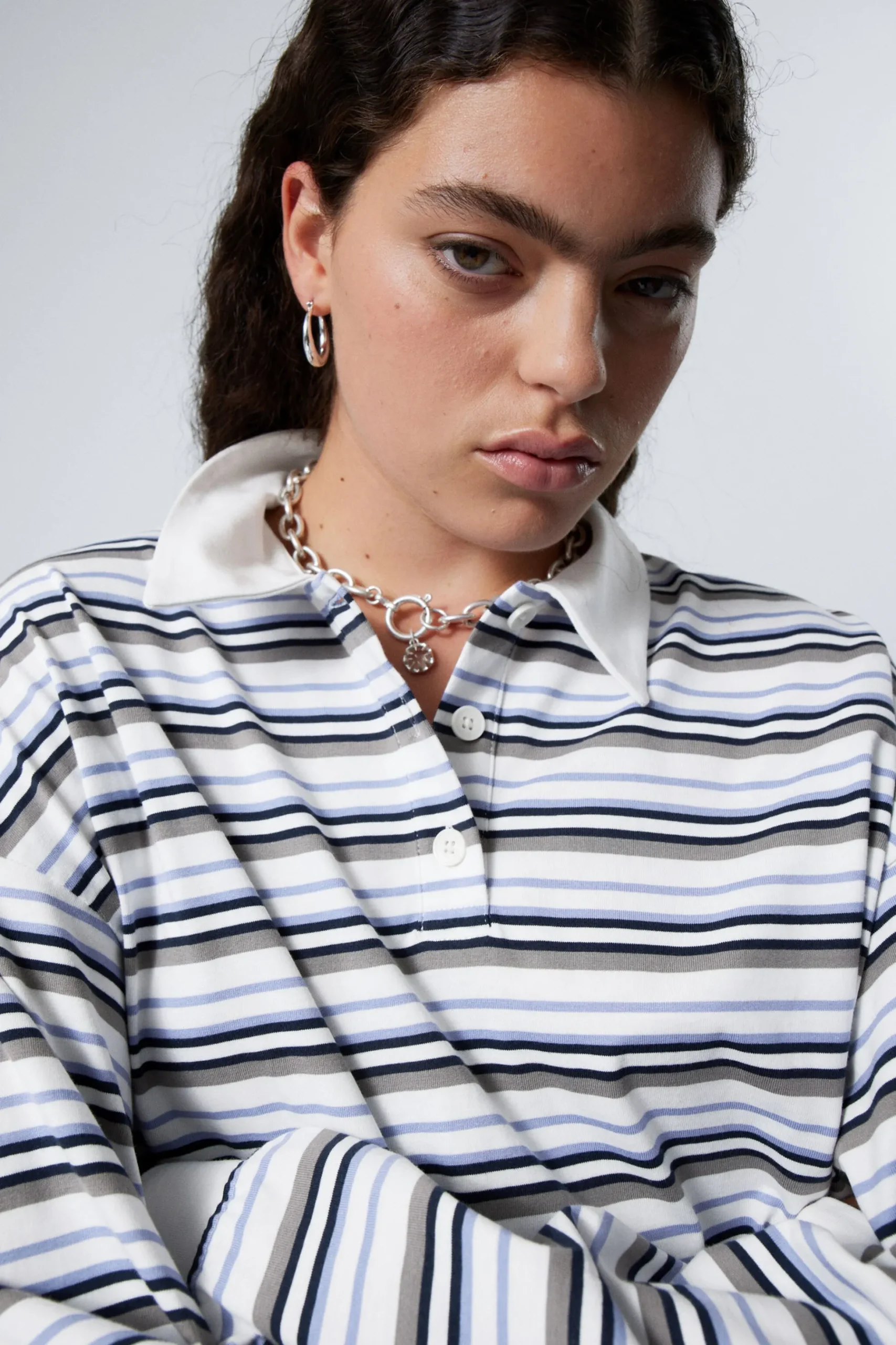 Weekday STRIPED OVERSIZED POLO SHIRT blue & beige stripe Fashion