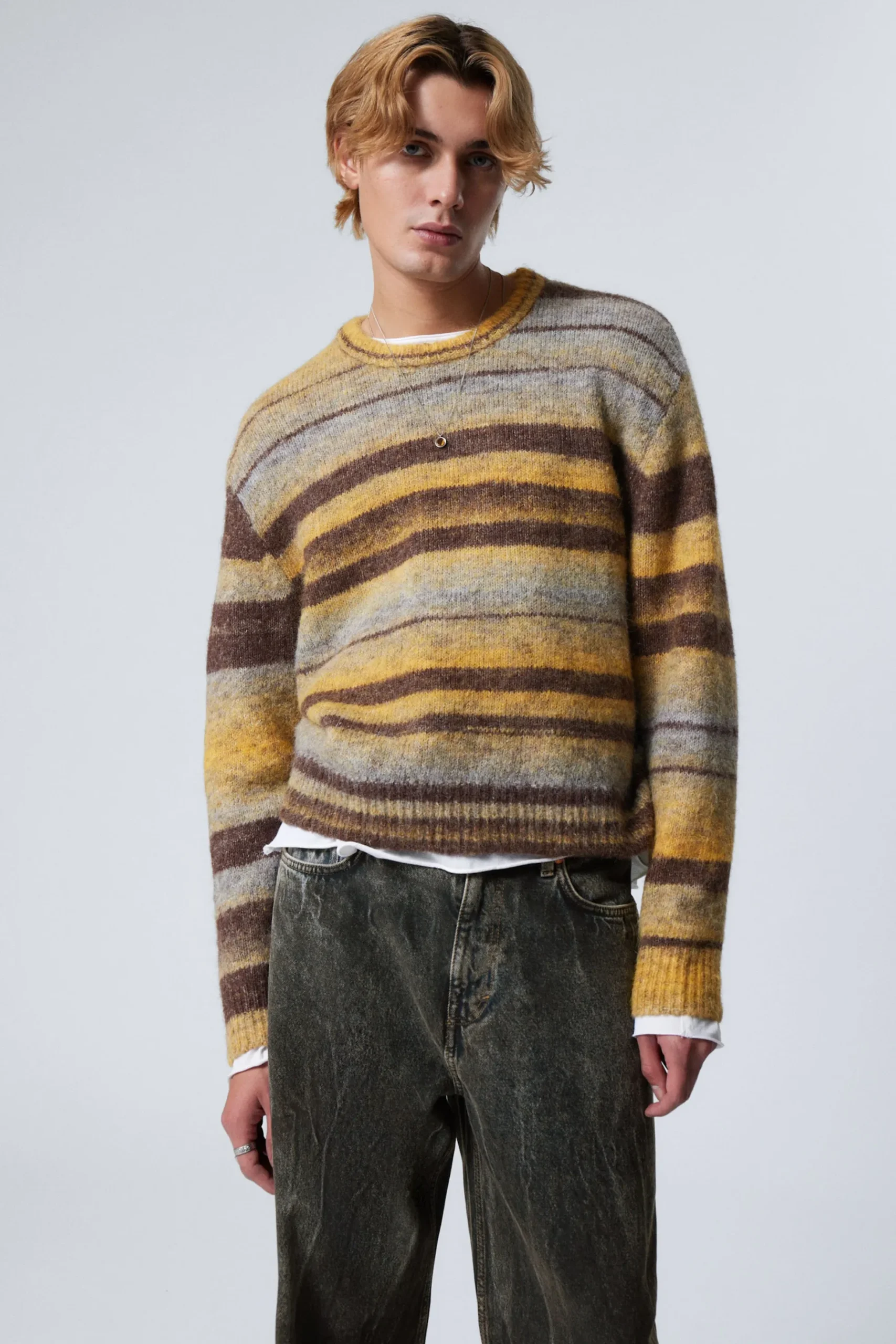 Weekday STRIPED REGULAR FIT SWEATER yellow/brown stripe Shop