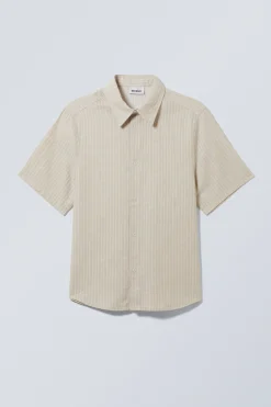Weekday STRIPED SHORT SLEEVE LINEN BLEND SHIRT ecru stripe Outlet