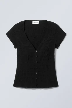 Weekday STRUCTURED SHORT SLEEVE COTTON TOP black Discount