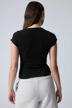 Weekday STRUCTURED SHORT SLEEVE COTTON TOP black Discount