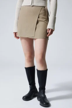 Weekday TAILORED VISCOSE MINI WRAP SKIRT dusty mole Cheap