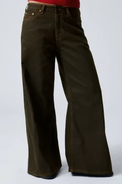 Weekday TELESCOPE LOW LOOSE WIDE JEANS brown stone Online