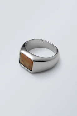 Weekday TIGER EYE SIGNET RING silver brown stone Best