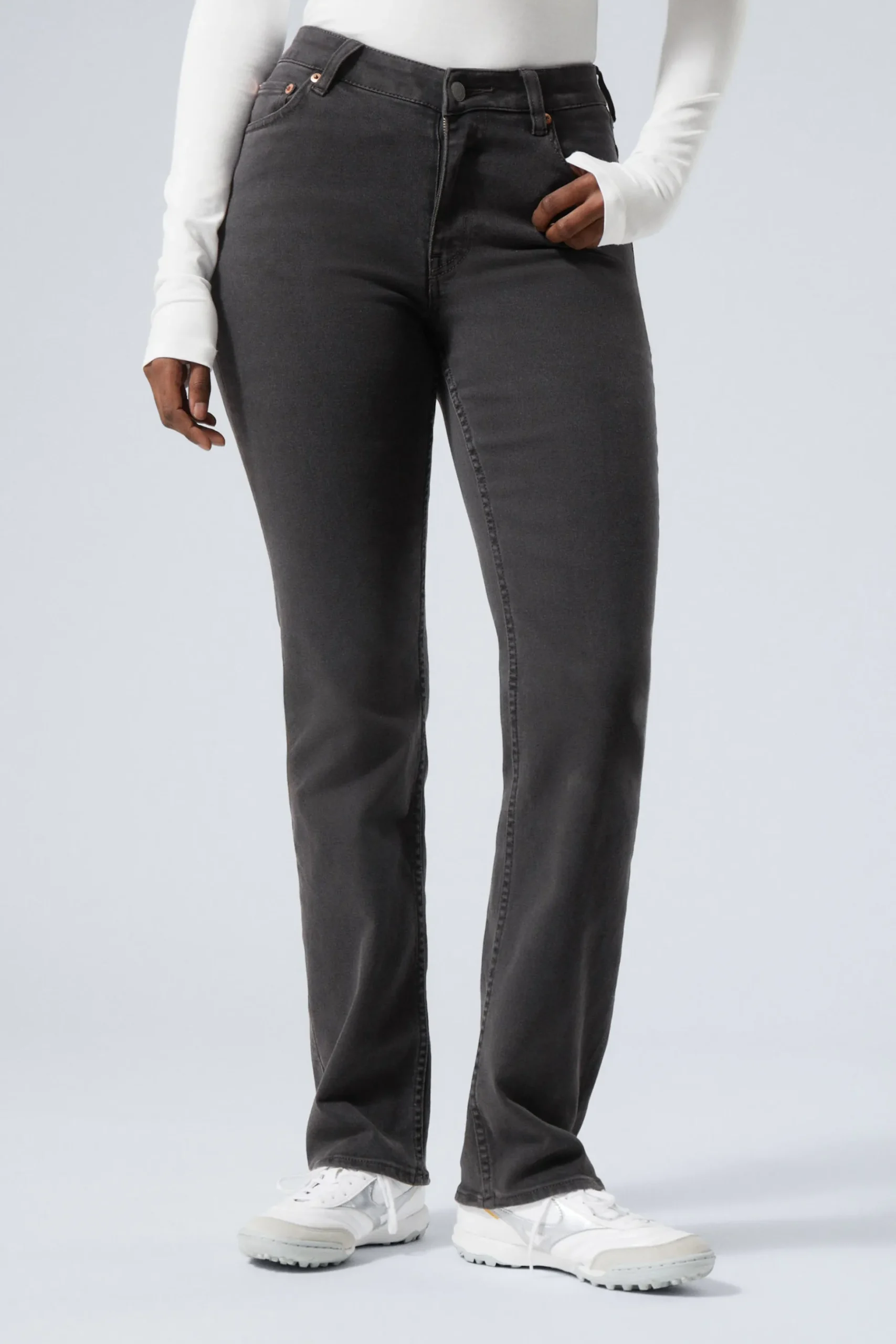 Weekday TWIG CURVE MID RISE SLIM STRAIGHT LEG JEANS black lux black Flash Sale