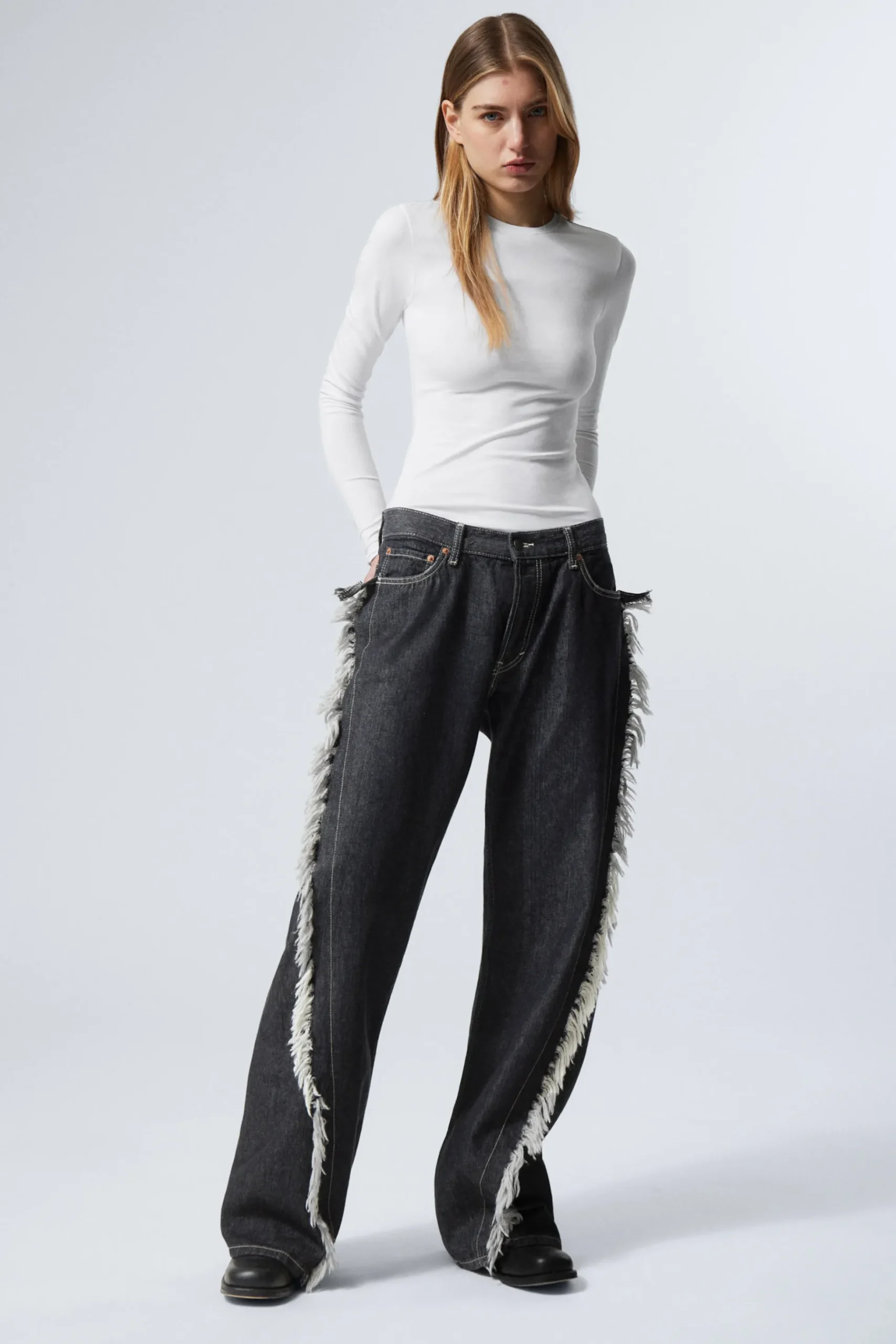 Weekday TWIST RELAXED FRAYED JEANS black rinse Flash Sale