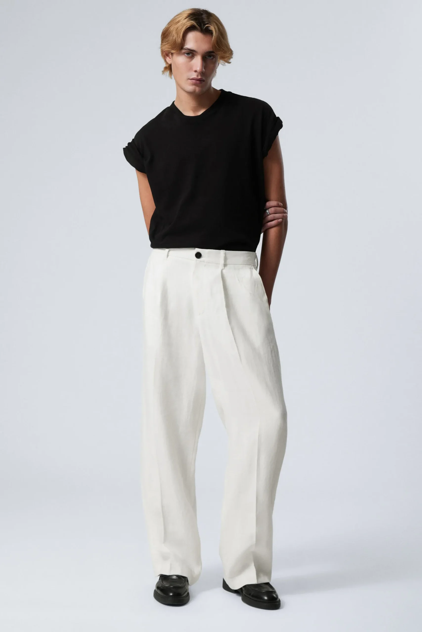 Weekday UNO LOOSE LINEN SUIT TROUSER white Flash Sale