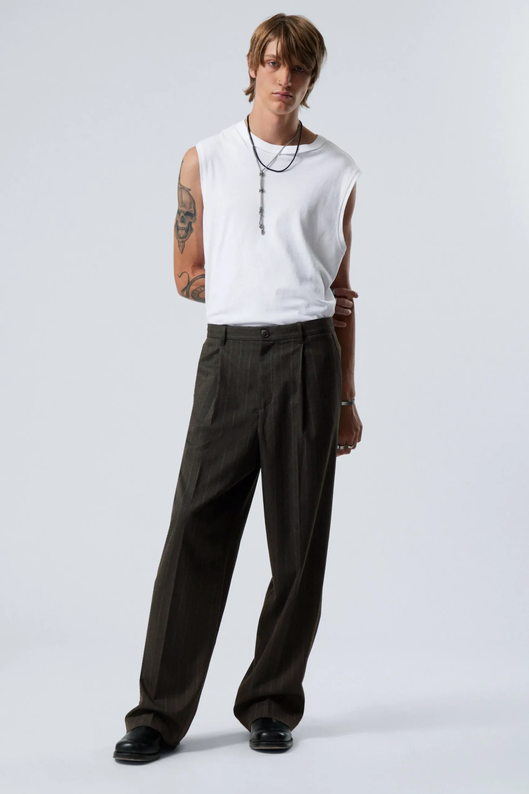 Weekday UNO LOOSE SUIT TROUSERS dark grey pinstripe New