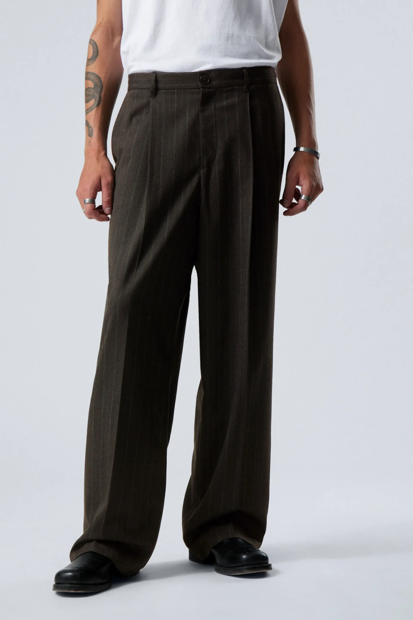 Weekday UNO LOOSE SUIT TROUSERS dark grey pinstripe New