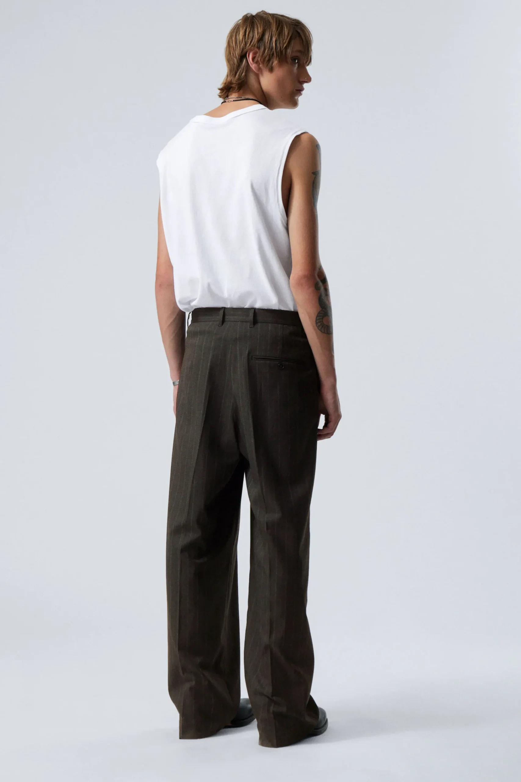 Weekday UNO LOOSE SUIT TROUSERS dark grey pinstripe New