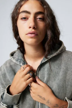 Weekday WASHED LOOSE FIT ZIP HOODIE washed turquoise Online