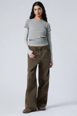 Weekday WASHED WIDE COTTON TROUSERS dark brown Best