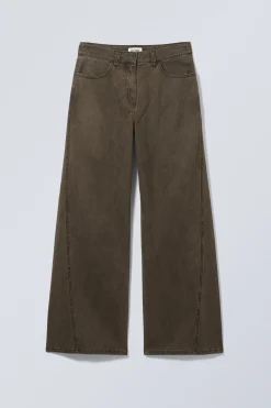 Weekday WASHED WIDE COTTON TROUSERS dark brown Best