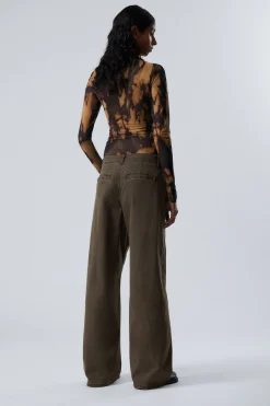 Weekday WASHED WIDE COTTON TROUSERS dark brown Best