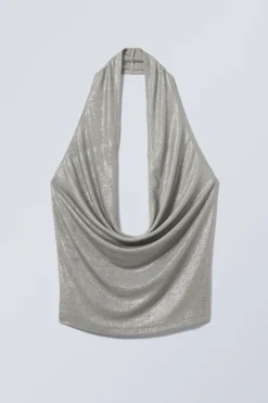 Weekday WATERFALL DRAPE HALTERNECK TOP dusty grey Hot
