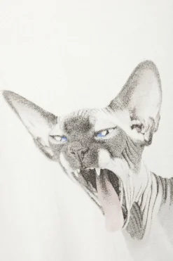 Weekday WIDE OVERSIZED PRINTED T-SHIRT white sphynx cat Discount