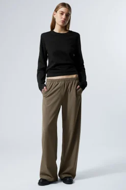 Weekday WIDE PULL ON SUITING TROUSERS dark mole stripe Cheap
