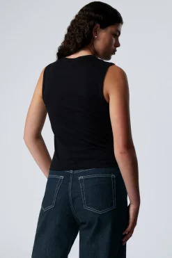 Weekday WIDE SHOULDER FITTED TANK TOP black Flash Sale