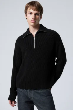 Weekday WOOL-BLEND HALF-ZIP TURTLENECK SWEATER black Cheap