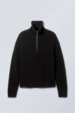 Weekday WOOL-BLEND HALF-ZIP TURTLENECK SWEATER black Cheap
