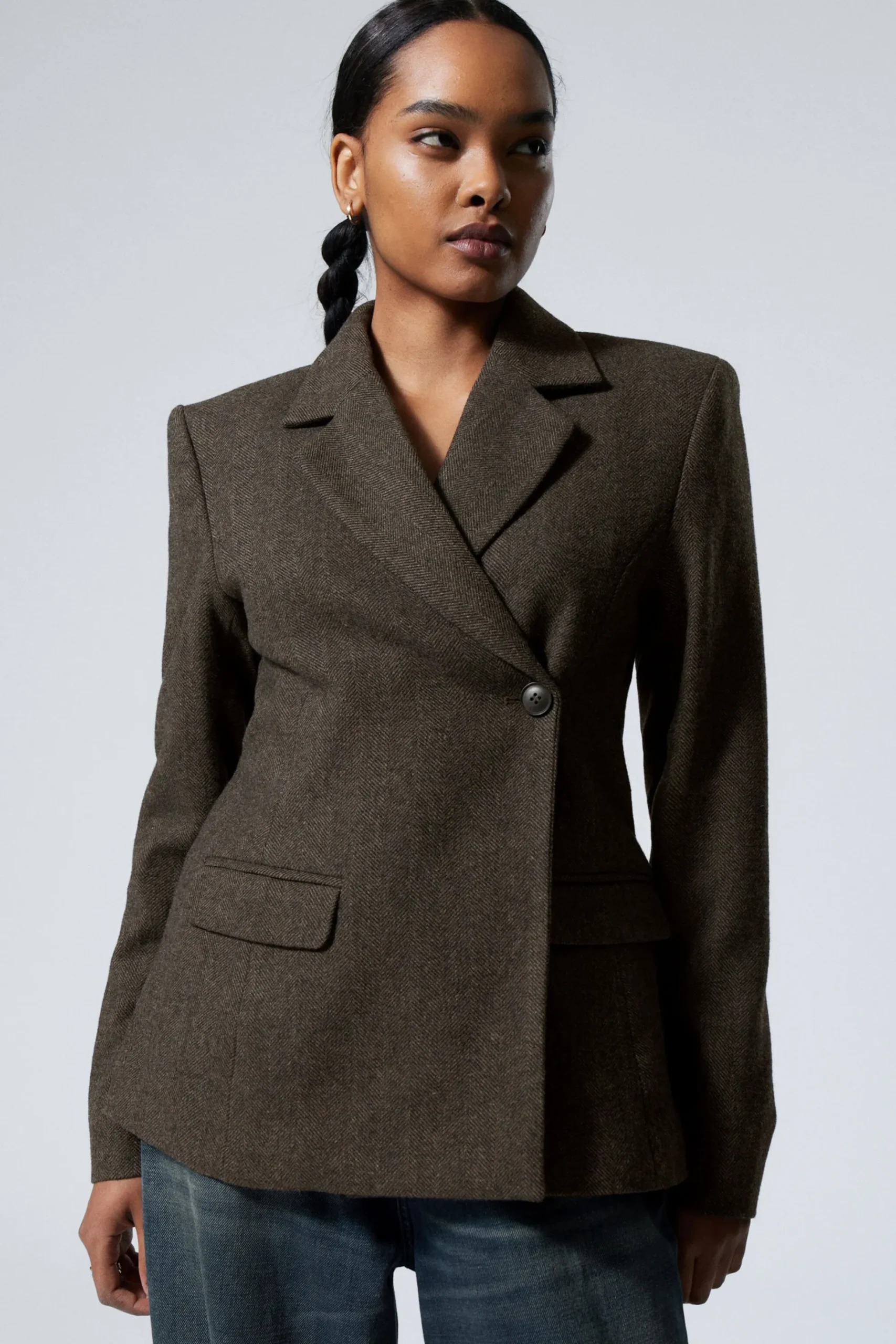 Weekday WOOL-BLEND HERRINGBONE BLAZER brown/grey Shop