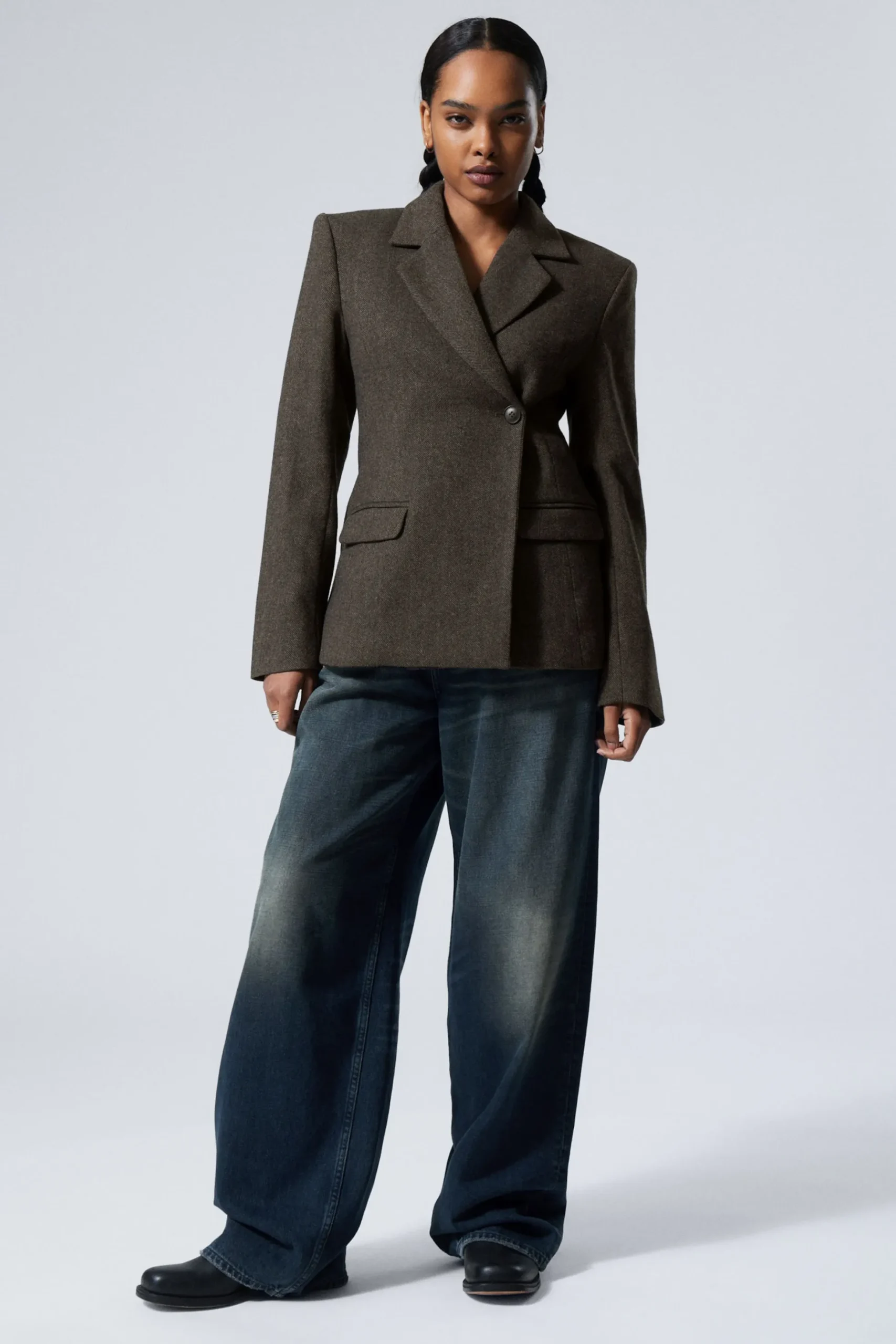 Weekday WOOL-BLEND HERRINGBONE BLAZER brown/grey Shop